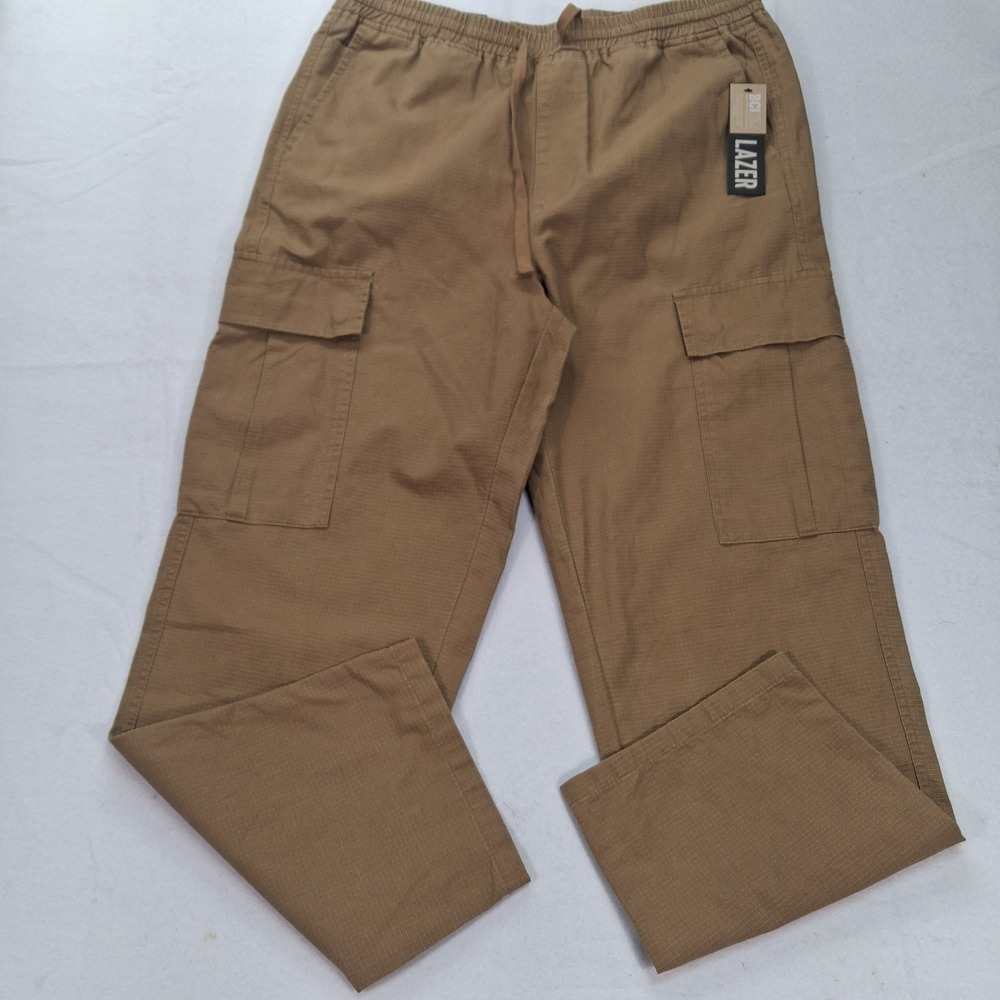 LAZER Cargo Pants Mens L Loose Fit Brown Ripstop Cotton NEW